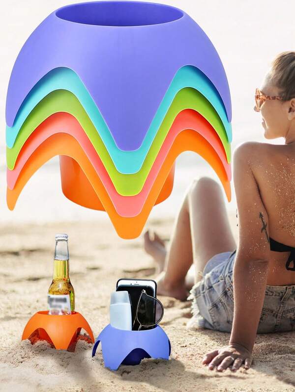 1pc/5pcs 2024 New Summer Beach Cup Holder, Outdoor Beach Camping Plastic Stand, Beach Vacation Essential Accessory - Beach Drink Cup Holder & Coaster, Beach Travel Necessity, Suitable For Family & Friends (Color Random)