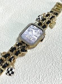 1 件时尚 表带金属双链吊坠表带，适合女士，兼容 Ultra1/2/3 SE 系列 11/10/9/8/7/SE/6/5/4/3/2/1，38 毫米 40 毫米 41 毫米 42 毫米 44 毫米 45 毫米 46 毫米 49 毫米，适合她手链腕带的智能表带，送给女朋友的礼物，可调节 表带（仅表带） - 金色 - 查看 7