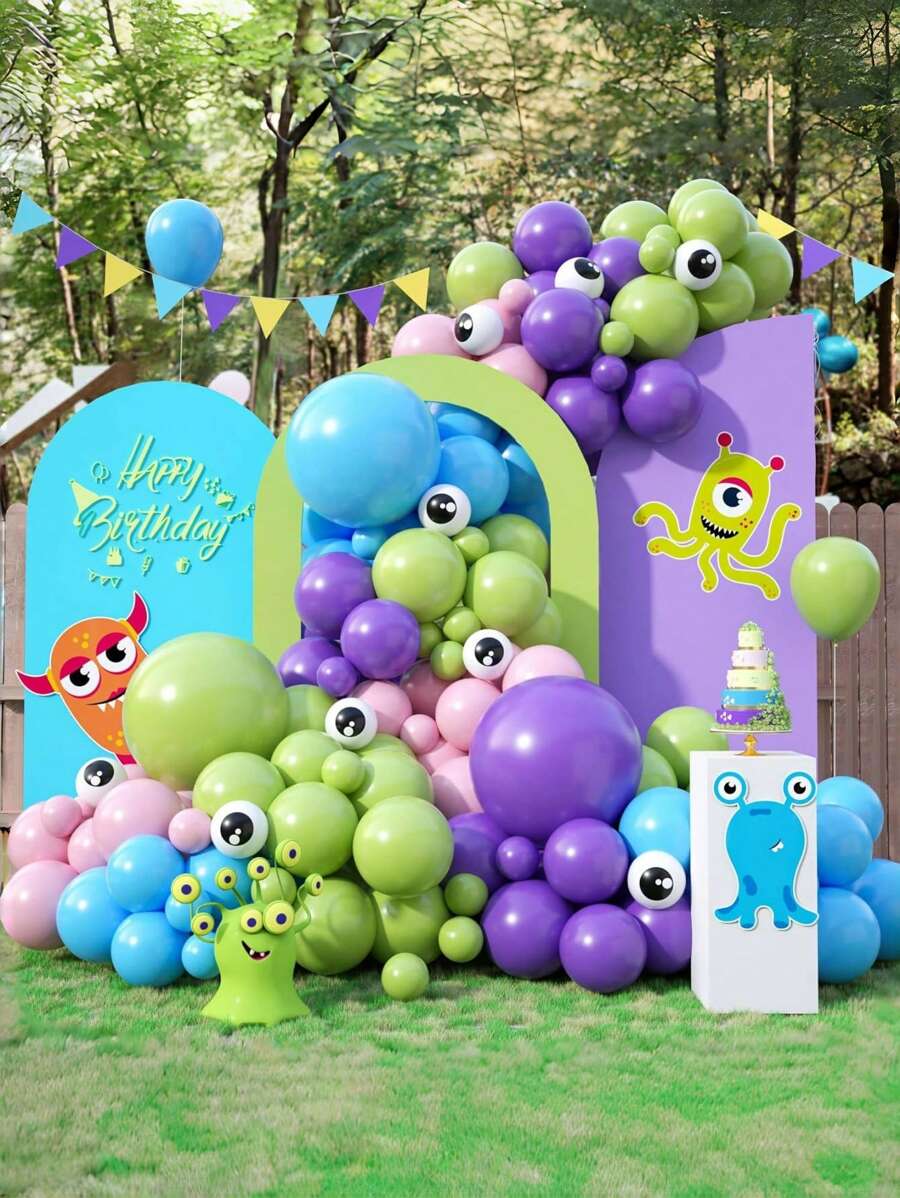 怪物气球拱门适用于怪物卡通公司派对装饰，115 件怪物公司气球拱门套件，粉色、紫色、蓝色、绿色气球拱门适用于怪物主题生日派对装饰 - 彩色 - 查看 1