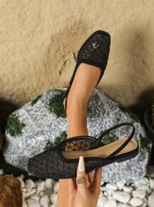 Women's Flat Square Toe Metal Buckle Fashionable Loafers, Slip-On, High-End Outdoor Wear - Black - View 3