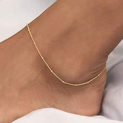 1 件 18k 镀金不锈钢球形链脚链，简单百搭，适合日常佩戴、海滩和度假