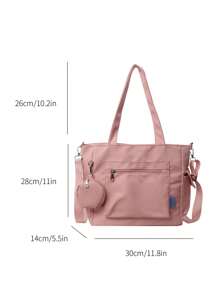 1 chiếc túi xách unisex dung tích lớn có ví đựng tiền xu, kiểu dáng Hàn Quốc mới, balo sinh viên, túi đeo vai thường ngày, túi đeo chéo bằng vải canvas, túi nữ có ví đựng tiền xu. - Hồng - Xem 10