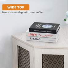 Corner Dog Crate Furniture, 44Inch Wooden Dog Kennel End Table With Mesh, Decorative Pet Crate Dog House For Large/Medium/Small Dog Indoor Use - White(23.6"L x 44.0"W x 26.4"H) - View 6