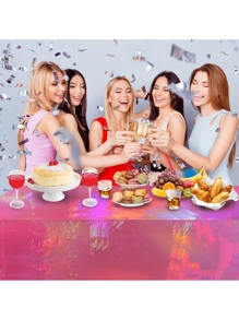 1 pieza Mantel de plástico con efecto iris de color rosa intenso, mantel desechable rectangular iridiscente y brillante, mantel de lámina holográfica, decoraciones de fiesta iridiscentes para cumpleaños, bodas y San Valentín, regreso a clases