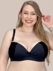 KIT 02 Sutiãs Plus Size Microfibra Reforçado com detalhe em Renda Carol. Preto/ Bege - Multicolorido - Visão 4