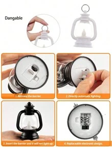 1pc/12pcs Mini Lanterns With Twinkling LED Candles 4-Inch Retro Candle Lantern Decoration, Black, Suitable For Halloween, Western Parties And Christmas Tree Decoration