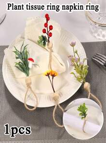 1 件多色植物干花纸餐巾环，酒店/餐桌装饰 - 彩色 - 查看 1
