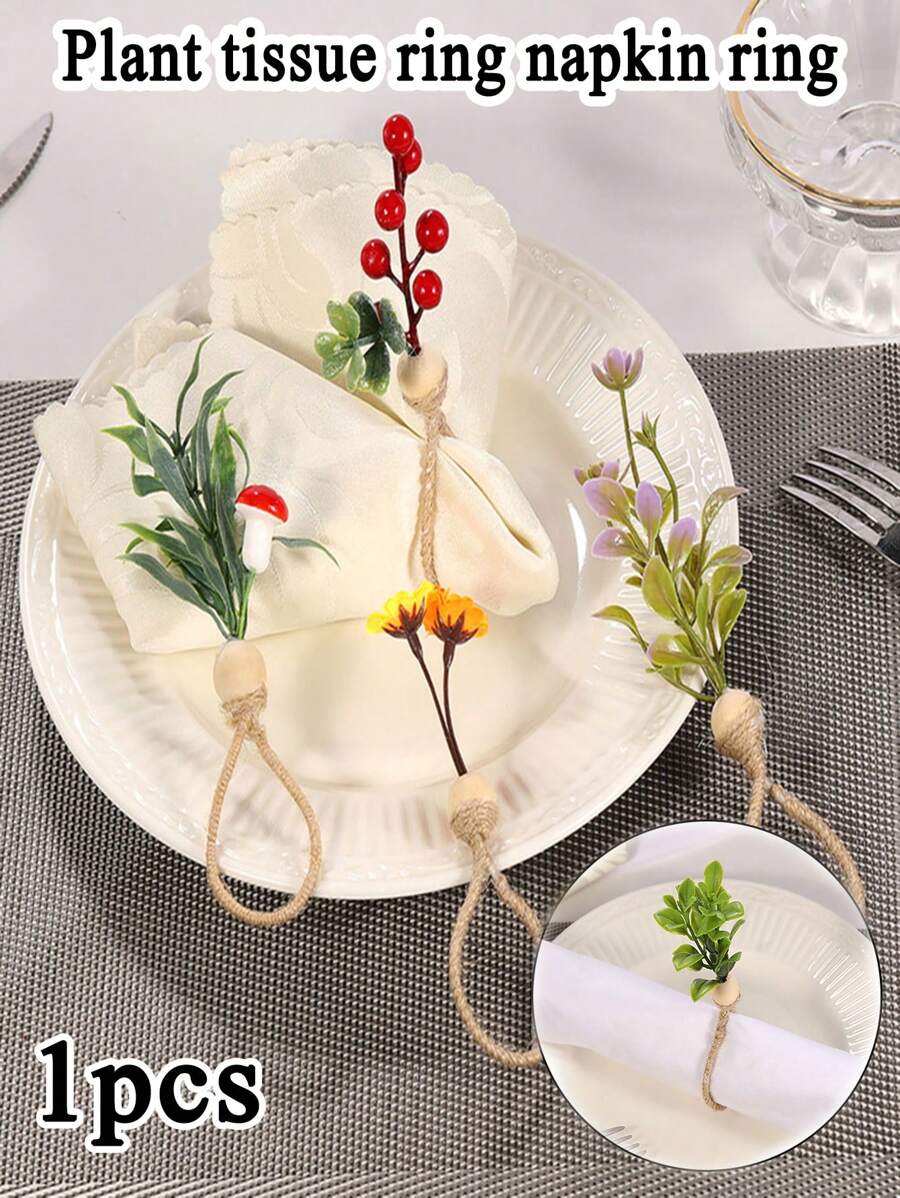1 件多色植物干花纸餐巾环，酒店/餐桌装饰 - 彩色 - 查看 1