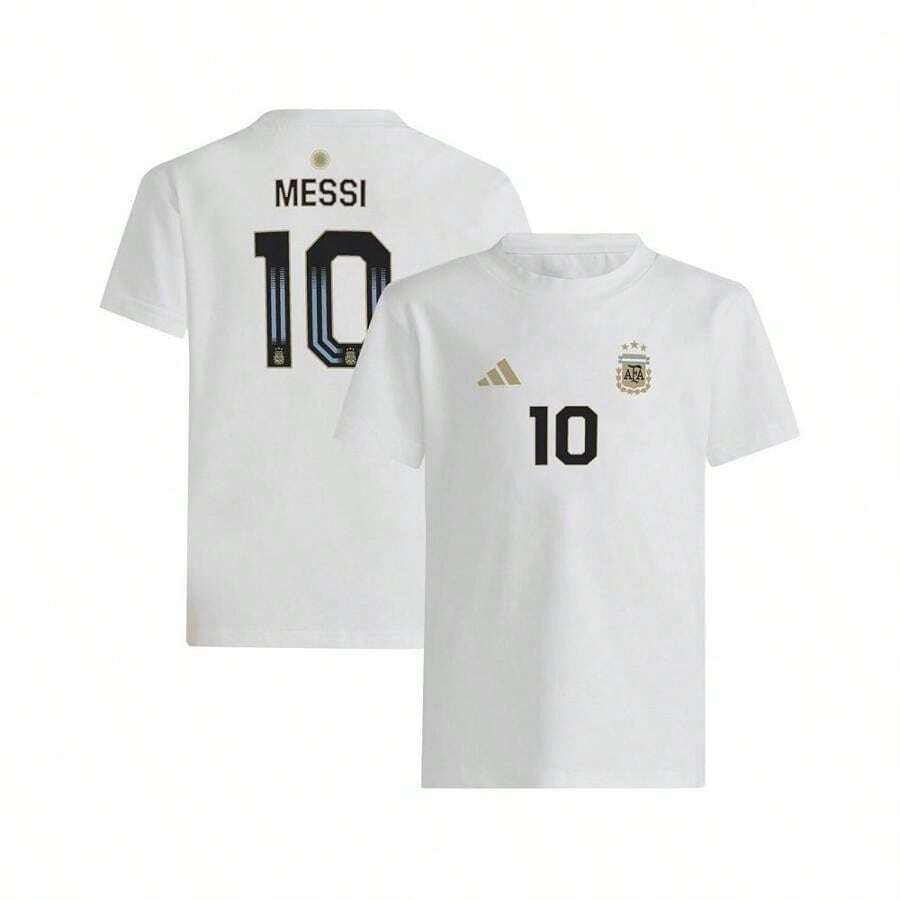 Adidas Camiseta con el nombre y número del equipo nacional de Argentina de , para niños y niñas mayores - Blanco - Ver 1