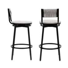 Gray Set Of 2 Counter Height Bar Stools With Footrest Swivel Hand Weaving Dining Chairs Farmhouse Armless Kitchen Barstools (Gray),Yifei Store