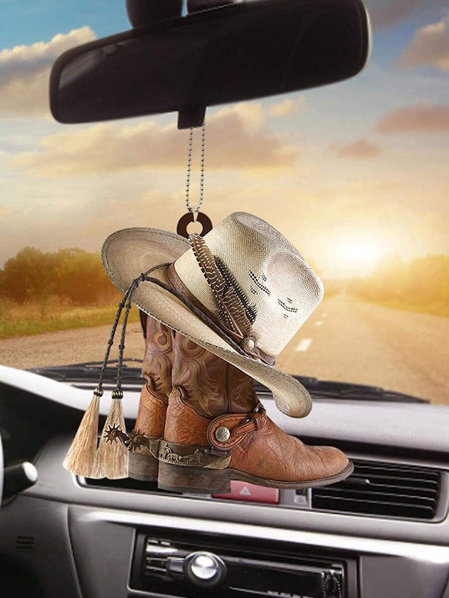 1pc Personalized Cowboy Boot And Hat Flat Car Pendant Decoration - Cowboy Boots - View 1