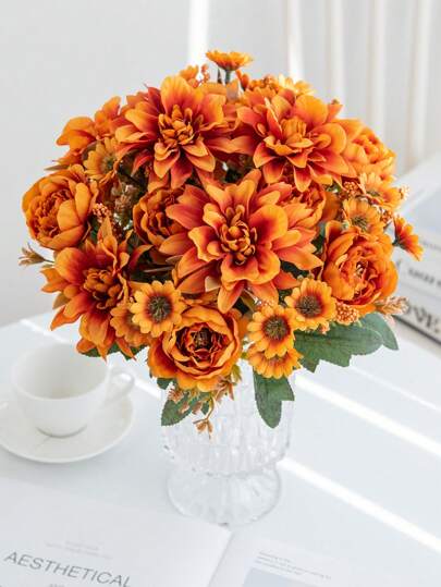 1PC Artificial Flowers Peony Bouquets Hydrangea Dahlia Valentine's Day Gifts Birthday Party Decorations Wedding Flower Baskets Bride Holding Flowers Home Furnishings Dining Rooms Bedrooms Windowsills Vases For Decorations New Year Decorations Outdoor Gardens Start Of School Season Decor,Home Decor