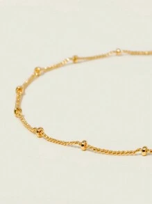 1pc 18k Gold Plated Stainless Steel Sphere Ball Chain Anklet, Simple And Versatile For Daily Wear, Beach And Resort - Gold - View 3