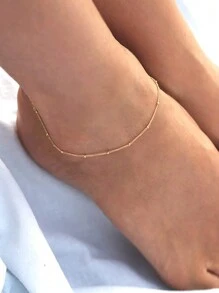 1pc 18k Gold Plated Stainless Steel Sphere Ball Chain Anklet, Simple And Versatile For Daily Wear, Beach And Resort - Gold - View 4