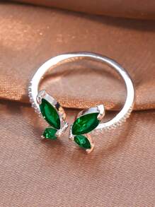 1pc Fashionable Cubic Zirconia Butterfly Adjustable Ring For Women - Green Platinum Plated - View 3