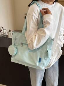 Bolso de tote de gran capacidad con monedero 1 pieza, nuevo estilo coreano, estilo universitario, mochila escolar para estudiantes de secundaria, bolso casual, bolso bandolera, bolso de lona, bolso transversal perfecto para la playa, la escuela, el trabajo y el uso diario, con múltiples compartimentos