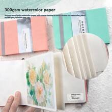 Libro de dibujo SeamiArt 300 g/m² Papel para acuarela de grano medio, 24 hojas, dos colores verde y rosa, para acuarela, acrílico y pintura con marcador