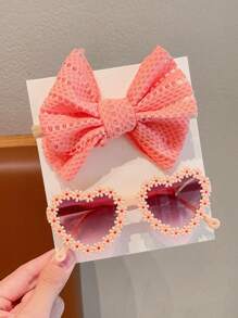 2/4pcs New Cute Solid Color Bowknot Headband Flower Heart Children Fashion Fashion Glasses Sun Protection Eye Protection Glasses For Baby Boys And Girls - Sunglasses+Headband - View 6