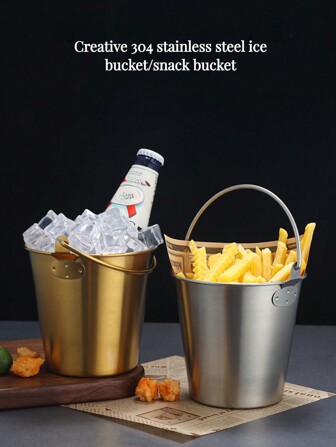 1 Piece 不锈钢冰桶 盛装冰块 酒吧香槟桶 商用KTV专用冰桶 啤酒红酒桶 冰镇水果桶 小吃桶 薯条 炸鸡翅 小桶 创意油炸食品桶 带手柄 夏日必备啤酒冰桶 金色/银色 0.7L, 1.7L, 3L 派对, 生日装饰, 适用于户外, 露营