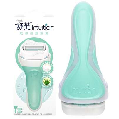 Schick Intuition 高级保湿女士剃须刀，专为敏感肌肤设计 | 1 个刀柄和 2 个芦荟刀片替换装，适用于沙龙、美容旅行以及护发产品和配件