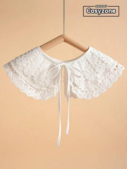 1pc Minimalist High-End Lace Hollow Out Shawl, Women's Fashionable Versatile Elegant Knitted Breathable Shrug Decorative Fake Collar, Party Outerwear