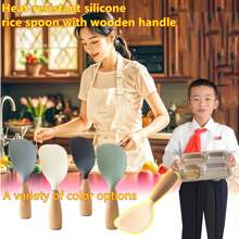 1pc Silicone Spoon With Wooden Handle, Spatula For Nonstick Pan, Heat-Insulation Heat-Resistant Spoon For Rice Cooker, For Home Kitchen School Dormitory, Practical Kitchen Tools - Multicolor - View 2