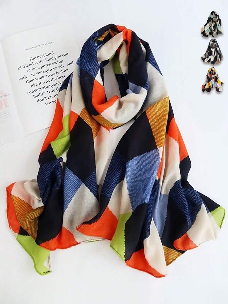 1pc Elegant Women's Tartan Print Scarf Hijab, Headscarf, Beach Towel, Daily Wear, Festival Decoration Scarf - Multicolor - View 1