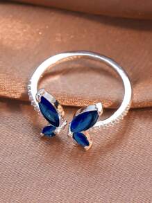 1pc Fashion Cubic Zirconia Butterfly Adjustable Ring For Women - Royal Blue Platinum Plated - View 3