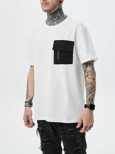 Men's T-Shirts Summer Casual Short Sleeve Contrast Front Pocket Tee Shirts