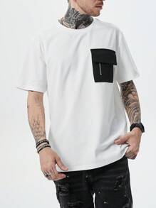Camisetas para hombre, camisetas casuales de verano de manga corta con bolsillo delantero contrastante