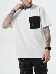 Camisetas para hombre, camisetas casuales de verano de manga corta con bolsillo delantero contrastante