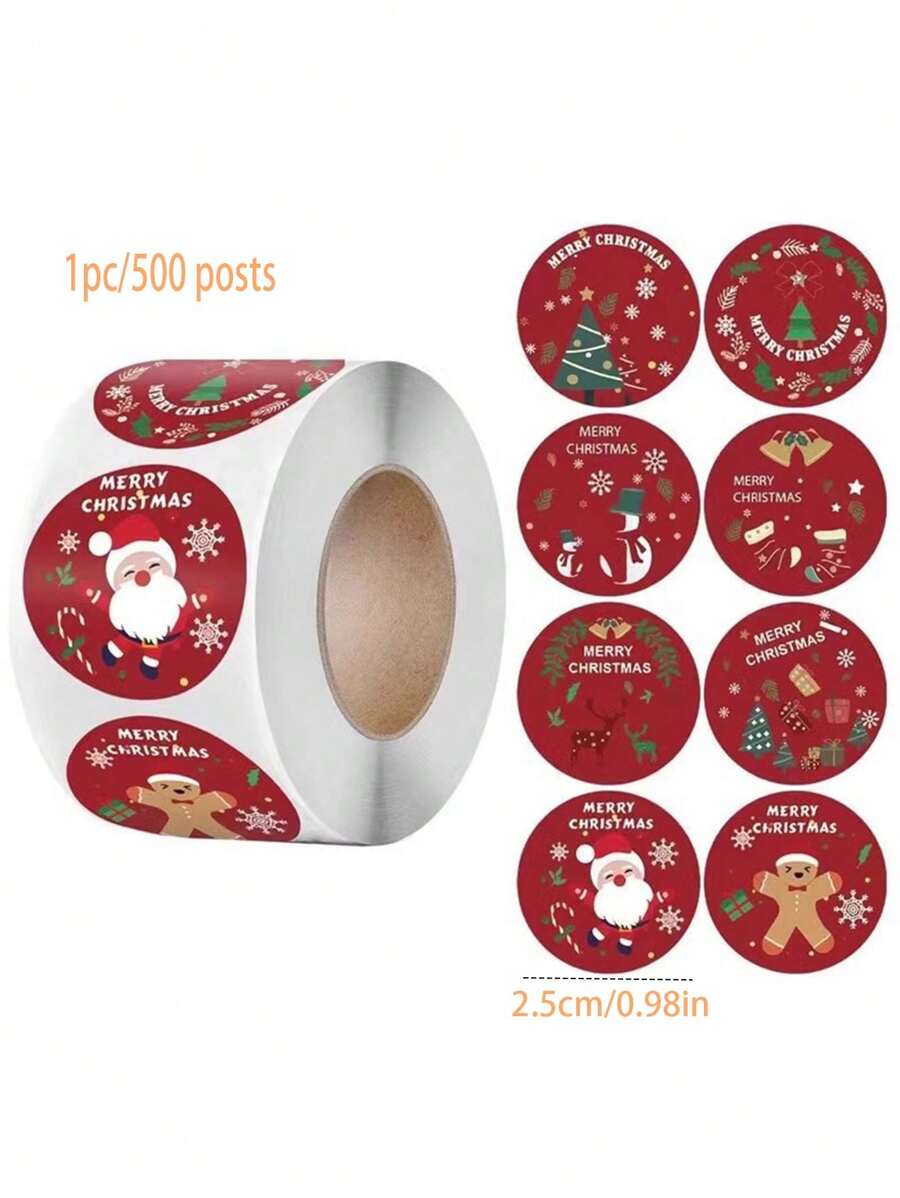 1 Roll Of Christmas Holiday Gift Sticker Labels,Christmas - Multicolor - View 1