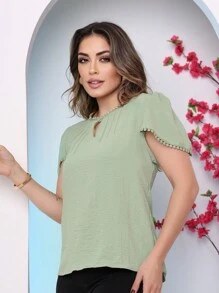 Women's Lace Blouse Short Sleeve Duna Fabric - Verde - Ver 2