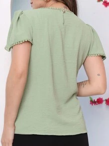 Women's Lace Blouse Short Sleeve Duna Fabric - Verde - Ver 3