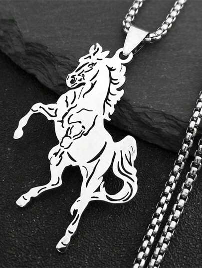 美學風格馬頭頸鏈女男士不鏽鋼銀色幸運項圈派對婚禮禮物