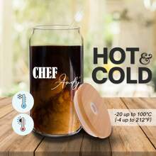 1 件定制咖啡玻璃杯，个性化名称玻璃杯，带吸管和竹盖，定制伴娘咖啡杯/牛奶杯/水果茶杯，适用于婚礼、生日、派对、节日、父亲节和母亲节，送给家人和朋友的有意义的礼物，送给她的礼物，送给他的礼物 - 主廚 - 查看 3