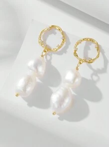 1pair S925 Silver French Baroque Style Freshwater Pearl Earrings For Women, Unique Design All-Matching High-End Earrings