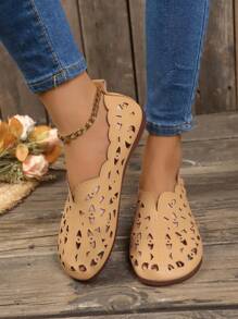 Zuecos de madera calados Geta para mujer, zapatos planos informales transpirables sin cordones, calzado ligero para caminar - Marrón - Ver 5