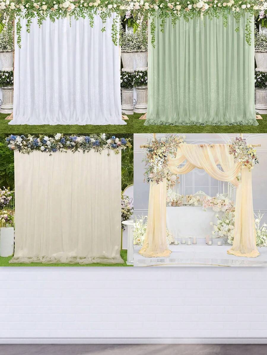 1 pieza Cortina de tul como telón de fondo para bautizo, boda, fiesta, hotel, decoración de cabina fotográfica de eventos - Multicolor - Ver 1