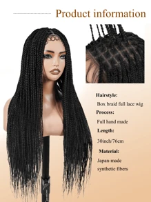 Full Lace Box Braided Wigs For Women Double Full Transparent Lace Pre Plucked With Baby Hair Knotless Synthetic Box Braids Wig - Black - View 9