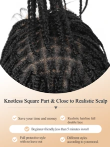 Full Lace Box Braided Wigs For Women Double Full Transparent Lace Pre Plucked With Baby Hair Knotless Synthetic Box Braids Wig - Black - View 7