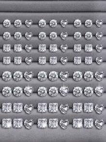 17KM 12/24/36 paires Ensemble de boucles d'oreilles clous en zirconium cubique pour hommes, port casual quotidien et cadeau - Argent - Voir 12