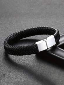 男士编织仿皮绳手链，经典朋克风PU皮手链，多功能男士手链 - 彩色 - 查看 10