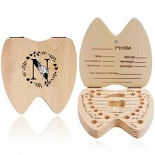 1 pieza Caja de madera para guardar dientes, caja de almacenamiento de dientes para niños y niñas con diseño de patrón de inicial y nombre creativo, caja recolectora del cordón umbilical y dientes, caja de recuerdos, organizador en inglés - Albaricoque - Ver 37