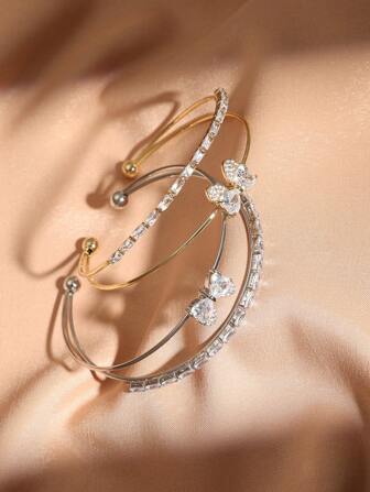 rakol 1 件优雅蝴蝶装饰铜方晶锆石手镯适合女士日常佩戴