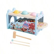 1 件儿童木制敲击玩具，早教益智玩具，锻炼儿童颜色识别和手眼协调能力，玩具锤，拼图，玩具 - 多色 - 查看 16