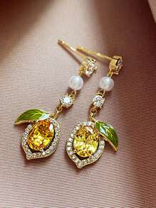 MESTILO 1 对时尚人造珍珠水果柠檬吊坠耳环，适合女性日常和节日佩戴