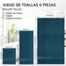 Juego de 6 Toallas de Baño de Lujo 100%,2 Toalla de Mano,2 Toalla,2 Toalla de Baño,Fuerte Absorción de Agua y Secado Rápido,para Hotel, Hogar,Gimnasio Color Azul - Azul - Ver 3