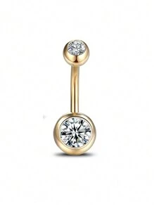 1pc Stainless Steel Bling Rhinestone Navel Ring, Simple & Shiny Gold For Daily Wear Women - Yellow Gold - View 8