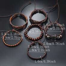 6/10 Pcs Vintage Minimalist Men's Leather Bracelets Handmade Woven Multi-Layer Leather Bracelets Bracelets Bangles Bracelets Coffee Vintage Minimalist Tree Of Life Bracelets Metallic Multi-Layer Faux Leather Bracelets Men's Bracelets And Bangles Men's Arm Jewellery - Mixed - View 8
